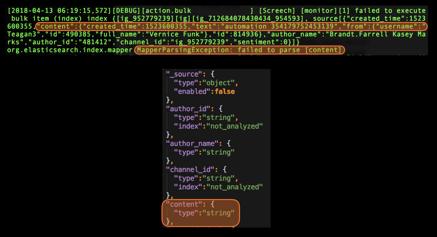 Elastic Search exception caused by wrong mapping configuration